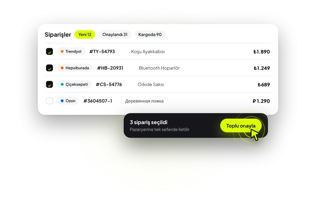 Pazaryeri siparişlerini toplu onaylama